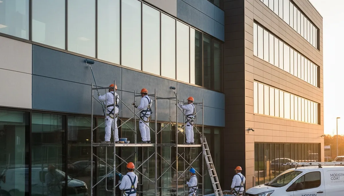 Professional commercial painters working on office exterior in Allentown, PA