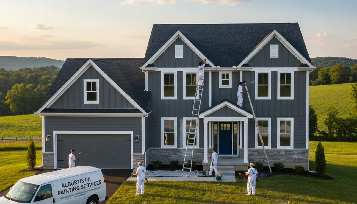 Professional house painters working on residential exterior in Allentown, PA