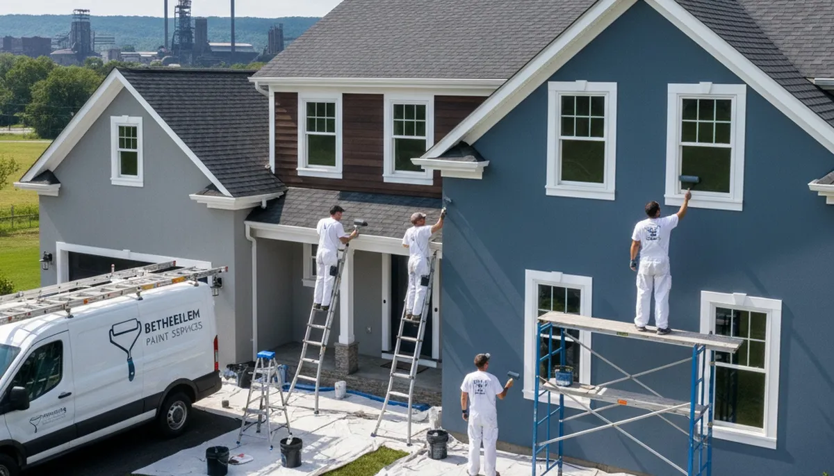 Professional house painters working on residential exterior in Allentown PA
