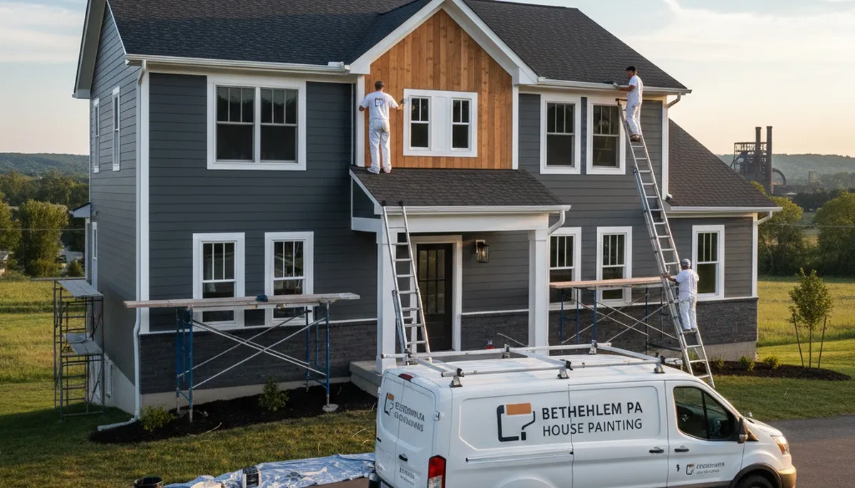 Professional house painters working on residential exterior in Allentown, PA