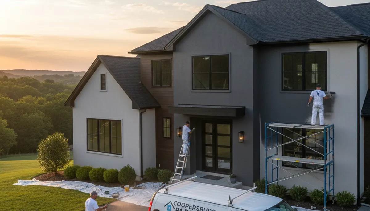 Professional house painters working on residential exterior in Allentown PA