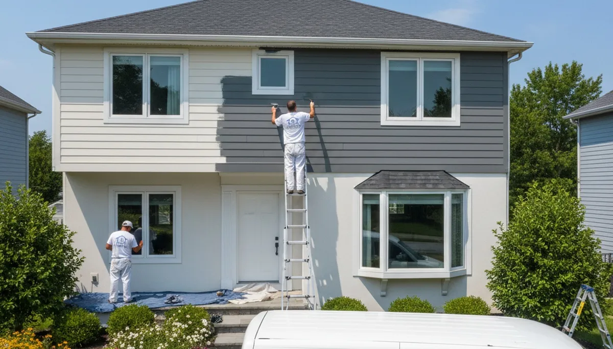 Professional house painters finishing exterior home in Allentown PA