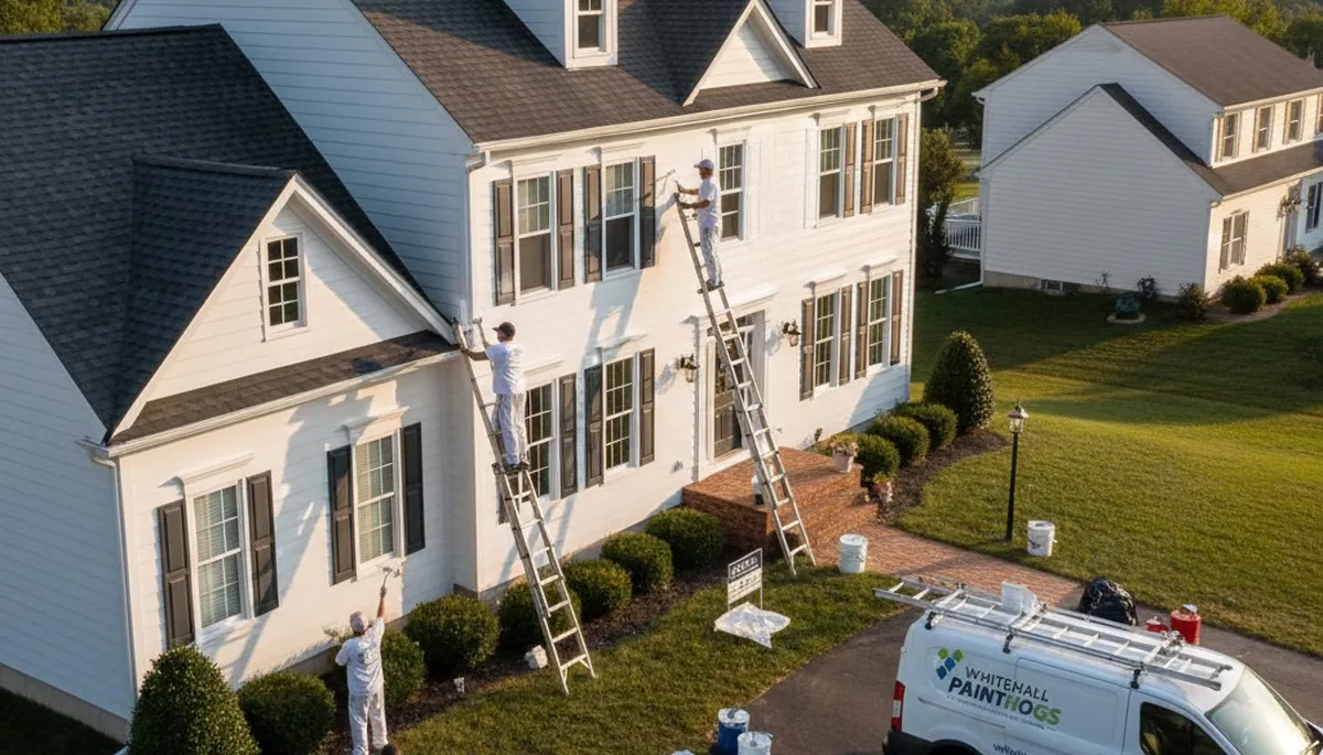 Professional house painters working on residential exterior home in Allentown PA